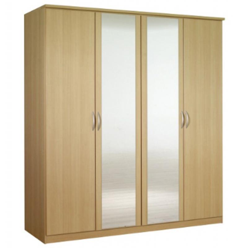 **7-DAY MONEY BACK GUARANTEE!** Falcon 4 Door Wardrobe with Long Mirrors - SAME/NEXT DAY DELIVERY!