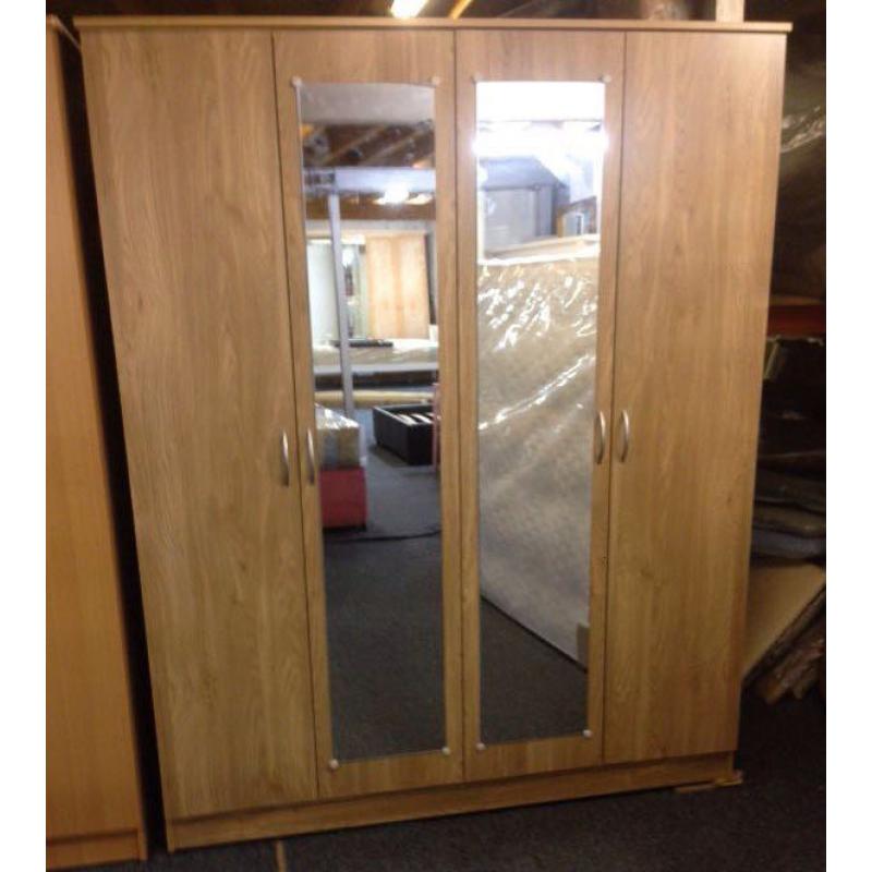 **7-DAY MONEY BACK GUARANTEE!** Falcon 4 Door Wardrobe with Long Mirrors - SAME/NEXT DAY DELIVERY!