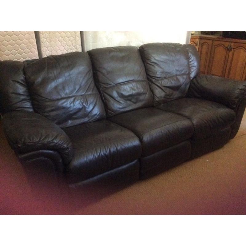 3 seater brown leather recliner sofa