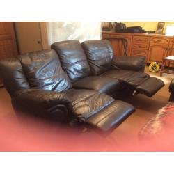 3 seater brown leather recliner sofa