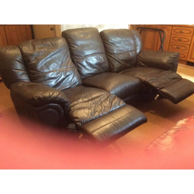 3 seater brown leather recliner sofa