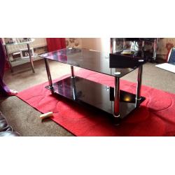 Black glass living room furniture, TV stand, Coffee table and standing shelves