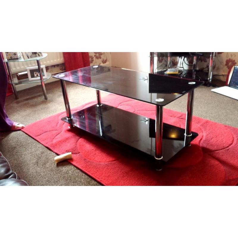 Black glass living room furniture, TV stand, Coffee table and standing shelves