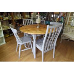 Lovely Refurbished Grey and Varnish Finish Shabby Chic Dining Table and Chairs Set