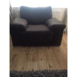 Brown 3 seater and chair