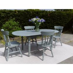 Beautiful, Large Dining Table and 4 Chairs in Duck Egg Blue, Shabby Chic.