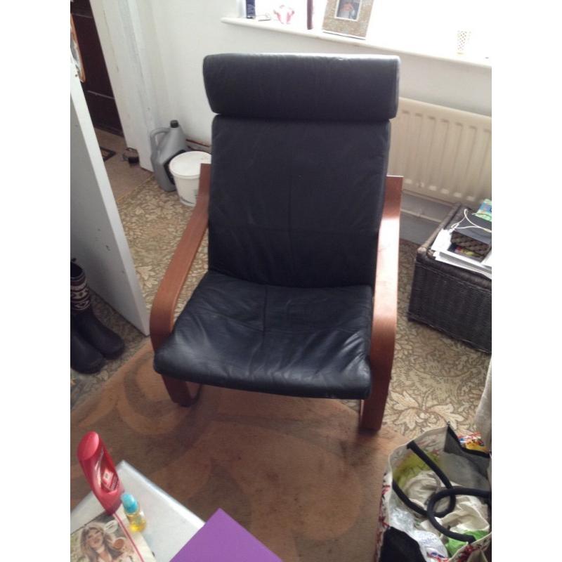 Ikea Poang Leather Chair (Black)