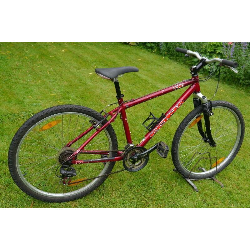 Kona Tiki mountain bike, small/medium 17" aluminium frame, Shimano 21 speed gears, 26" wheels