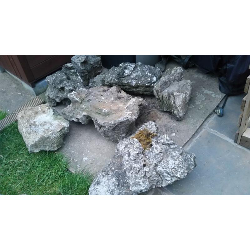 7 good size weathered limes stone rockery stones