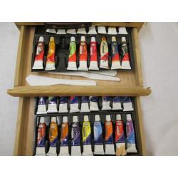 WOODEN ARTISTS PAINTS STORAGE TRAVEL CARRY CASE WITH BUILT IN EASEL