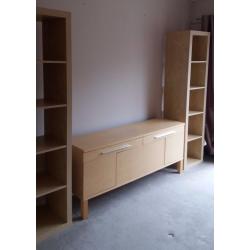 Ikea beech shelves, sideboard, table and chairs