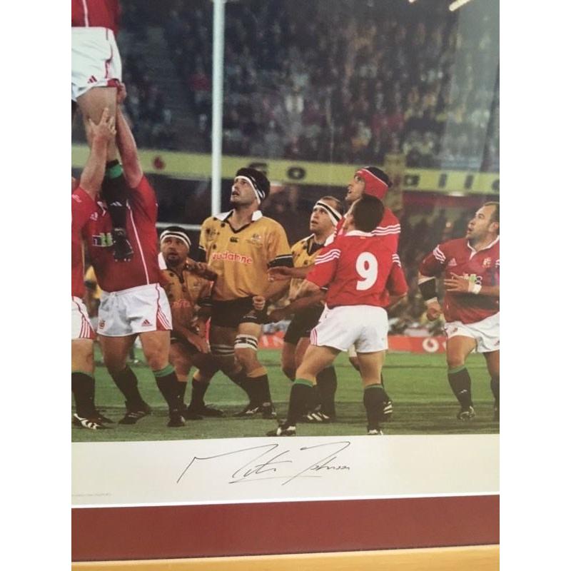 Signed Martin Johnson British Lions 2001 print