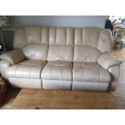 For Sale white leather 3 piece suite, reclining chairs as well as each sofa end.