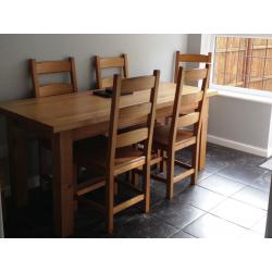 Solid Oak Table Hand Made with 6 Beech Ladder Back Chairs