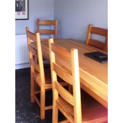 Solid Oak Table Hand Made with 6 Beech Ladder Back Chairs