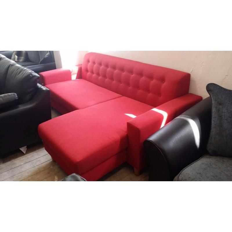 NEW Graded Red Fabric Right Hand Corner Chaise Sofa Suite FREE Local DELIVERY