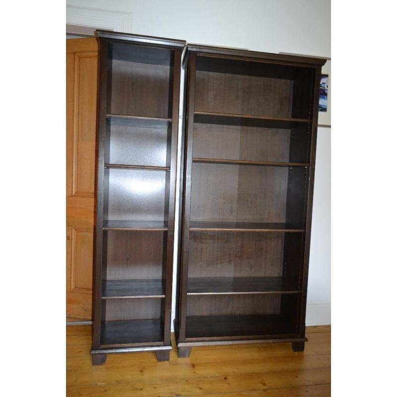 2 IKEA bookcases (Billy-style) and a CD stack all in dark brown