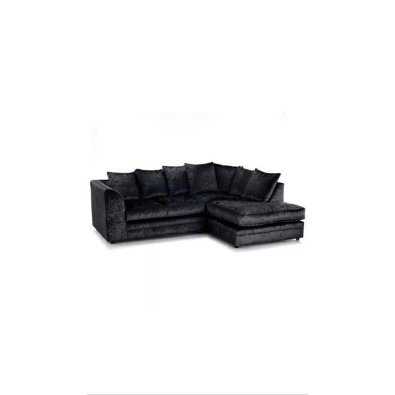 BRAND NEW DYLAN BLACK CRUSHED VELVET CORNER SOFA