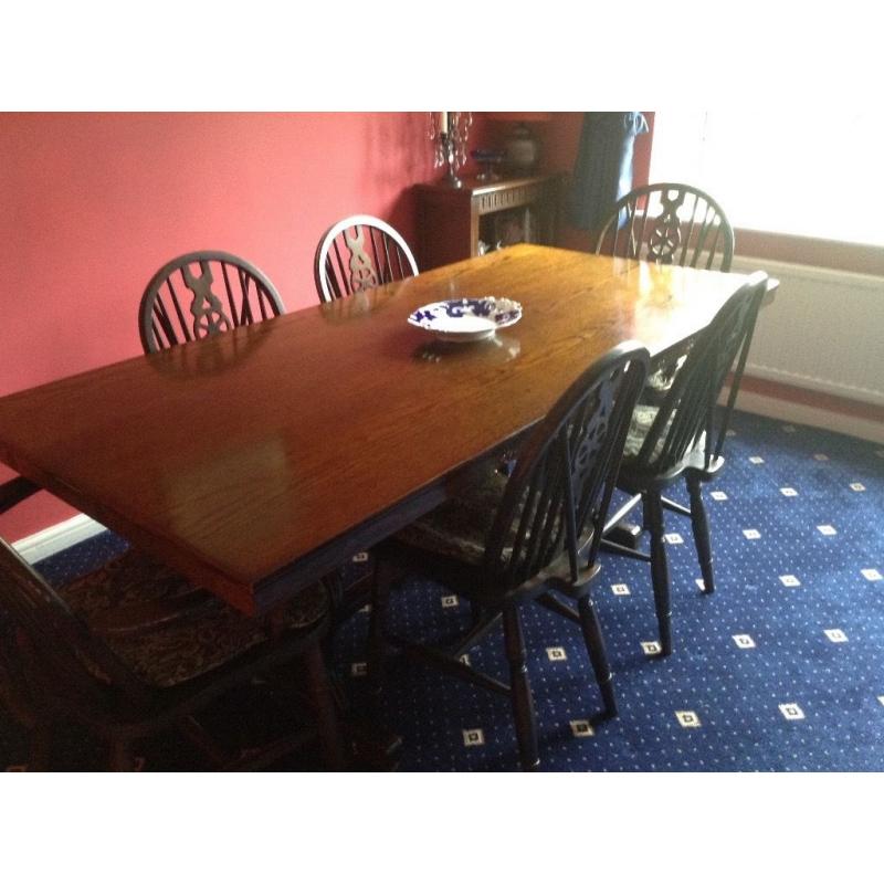 Ercol style refectory table and 6 chairs