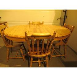 ROUND SOLID PINE FARMHOUSE STYLE PEDESTAL EXTENDING DINING TABLE WITH FOUR 4 CHAIRS FREE DELIVERY