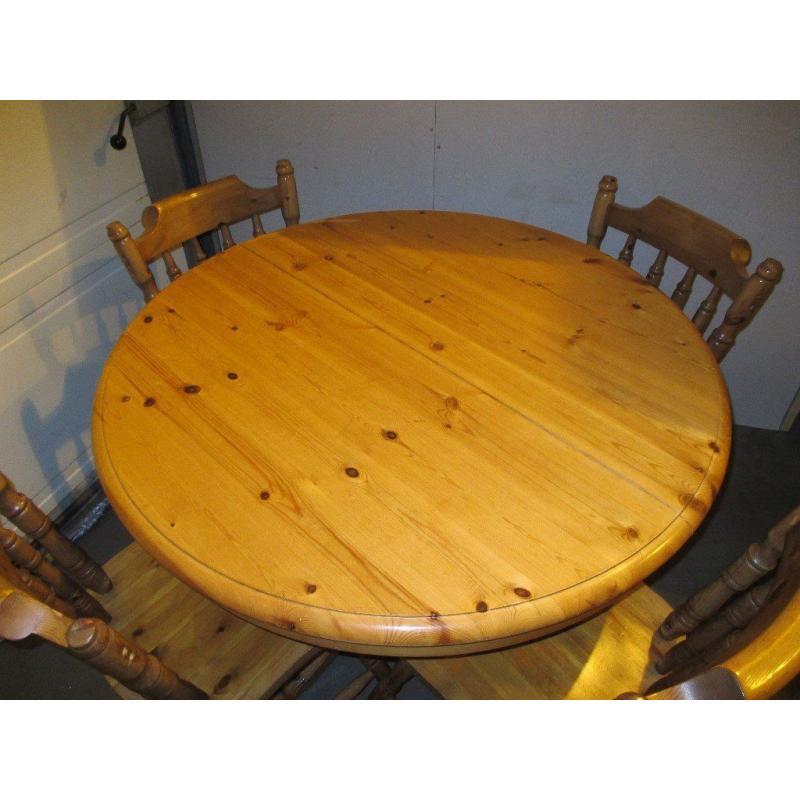 ROUND SOLID PINE FARMHOUSE STYLE PEDESTAL EXTENDING DINING TABLE WITH FOUR 4 CHAIRS FREE DELIVERY