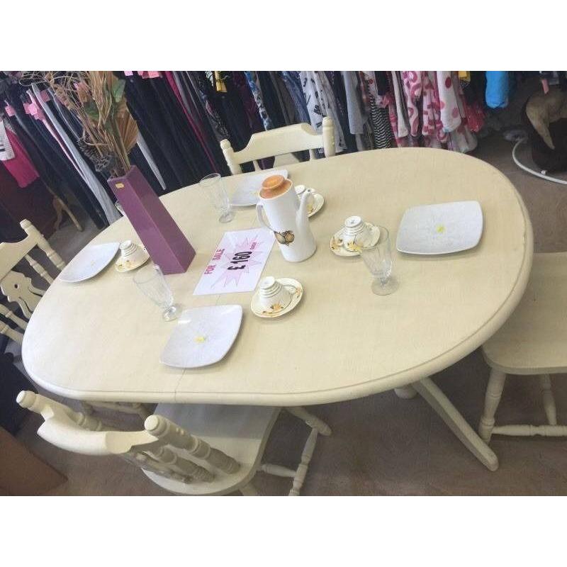 Shabby chic cream dinning table and 4 matching chairs