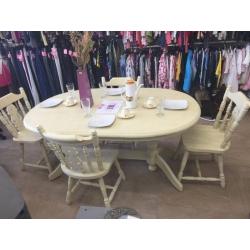 Shabby chic cream dinning table and 4 matching chairs