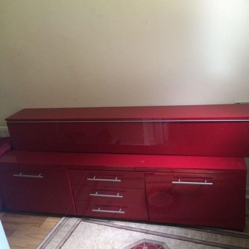 IKEA red tv unit and wall unit.