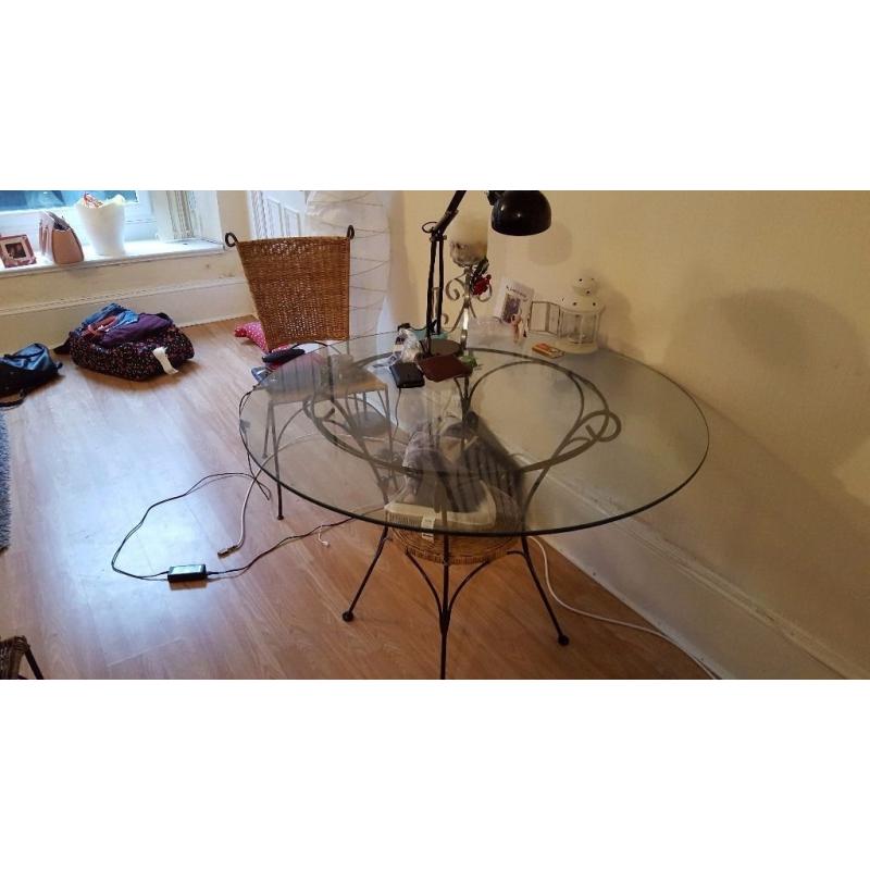 Glass top dining table with 3 matching chairs