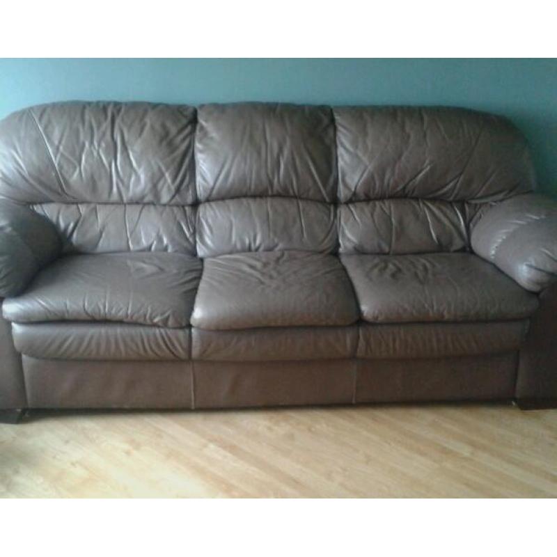 Brown leather 3 seater sofa