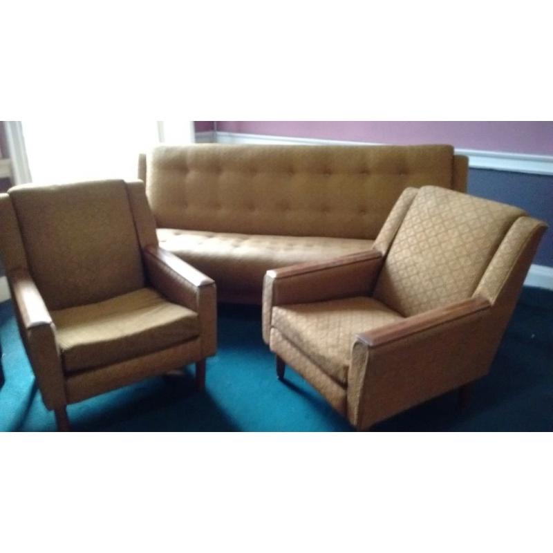 Genuine 1950's 3 piece suite (Ercol possibly) Needs upholstering but very sturdy. Collection only