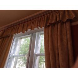 Traditional fully lined long (285cm) curtains, tiebacks and pelmet option