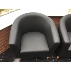 Black Faux leather tub chair. 2 available.