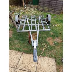 2 bike motorcycle trailer with center rail and corner posts for box.