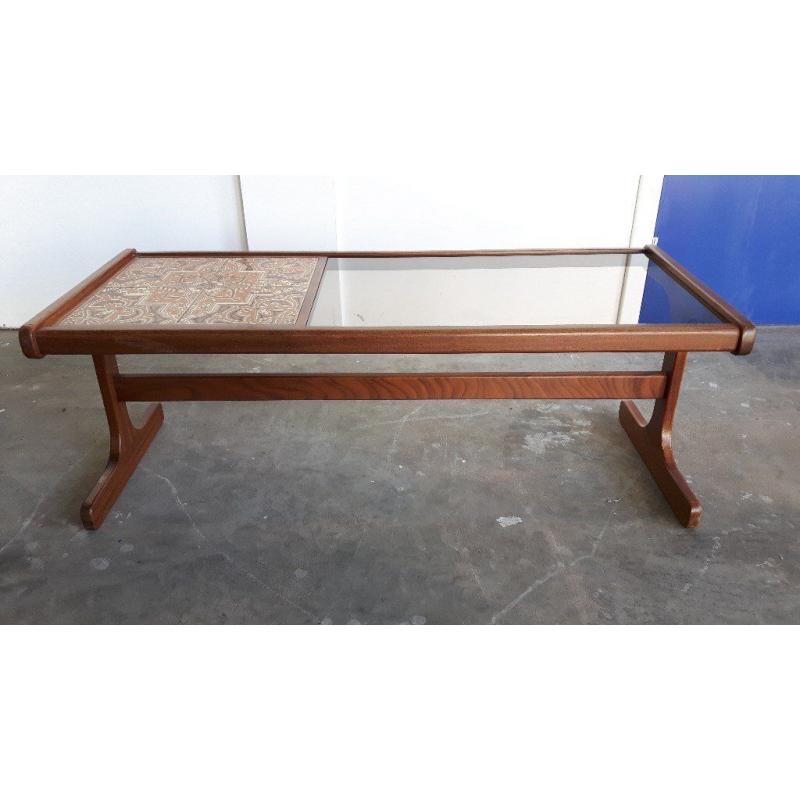 G-PLAN TILE & GLASS TOP COFFEE TABLE ON MINIMALISTIC TEAK FRAME RETRO TABLE DELIVERY AVAILABLE