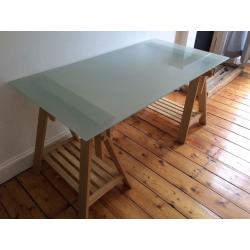 IKEA frosted glass trestle desk