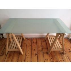 IKEA frosted glass trestle desk