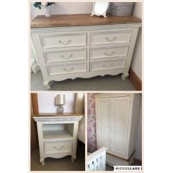 French Shabby Chic Solid Mango Oak Furniture Land Bedroom Set