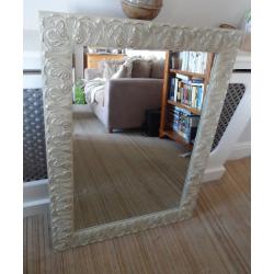 Large Wooden French Antique Style Ivory Mirror Shabby Chic