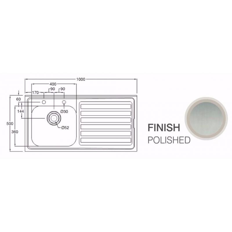 NEW Astracast EC1050SR Eclipse Large Single Basin 2 Tap Hole Kitchen Sink Right Hand