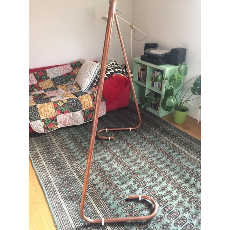 Copper clothes rail - handmade with brass fixings