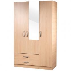 READY BUILT- 3 DOOR WARDROBE WITH SHELVE HANGING RAIL IN BEECH BROWN OAK WHITE COLOR