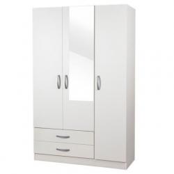 READY BUILT- 3 DOOR WARDROBE WITH SHELVE HANGING RAIL IN BEECH BROWN OAK WHITE COLOR