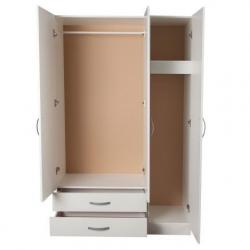 READY BUILT- 3 DOOR WARDROBE WITH SHELVE HANGING RAIL IN BEECH BROWN OAK WHITE COLOR