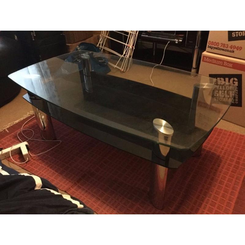 Black Stained Glass Coffee Table (Solid) - Gants Hill Roundabout - Pick Up Only