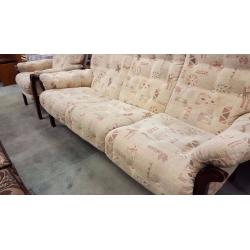 Cintique Wood-Framed 3-Seater Sofa and Reclining Armchair in Great Condition