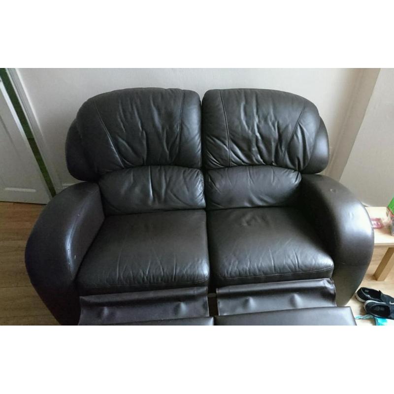 2 seater Brown Leather recliner sofa