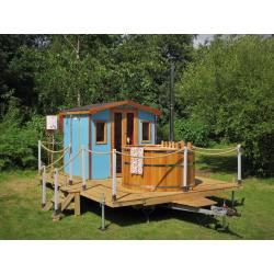 My beautiful, unique Eco hot tub and Cabana-to-go, which I call Matilda. / Glamping pod