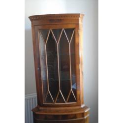 Reproduction Georgian Yew Wood Corner Cabinet Unit with Bow Front