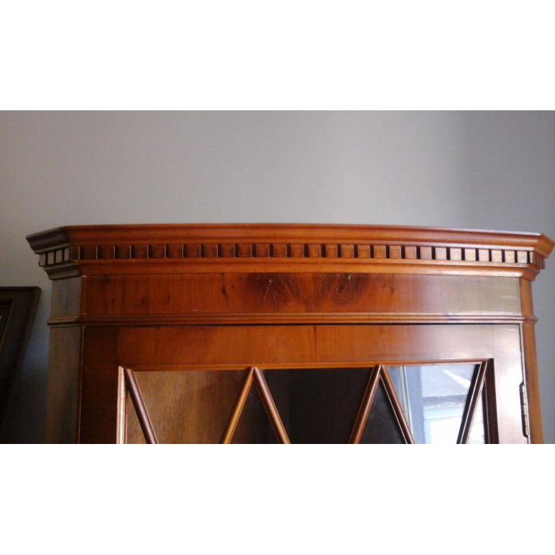 Reproduction Georgian Yew Wood Corner Cabinet Unit with Bow Front